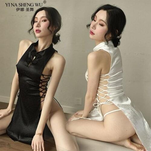 New Erotic Cosplay French Maid Uniform Temptation Sexy Bandage Cheongsam Dress Porno Uniforms Lingerie Hot Uniform Sex Skirt