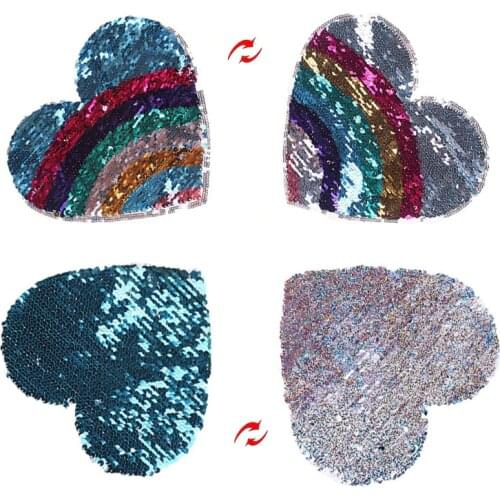 New Reversible Sequin Big Patches for Clothes Stripes Love Heart Patch Embroidered Patches Stickers Sew on Clothes Patch DIY