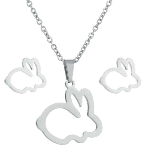 Oly2u Cute Stainless Steel Bunny Rabbit Jewelry Set for Women Christmas Gift Aretes Collier Bijoux Femme