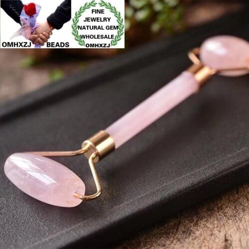OMHXZJ Wholesale ZB66 European Fashion Woman Girl Birthday Gift Natural Pink Quartz Massager Powder Double-Headed Roller-Scraper