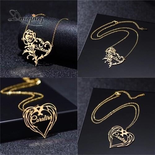 Heart Rose Necklace Personalized Name Necklace Customized Stainless Steel Fashionable Gifts for Women