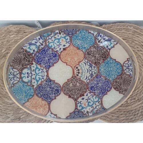 Tray Plastic In-Glass Coated Coffee Tea İkramında Use Six Velvet Fabric Lining