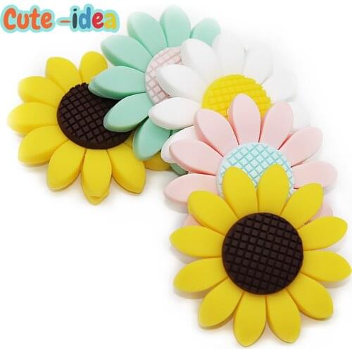 Cute-idea Sunflower Silicone beads Teether 8pcs Food Grade Baby Chewable Necklace Accessories Baby goods toys infant shower gift