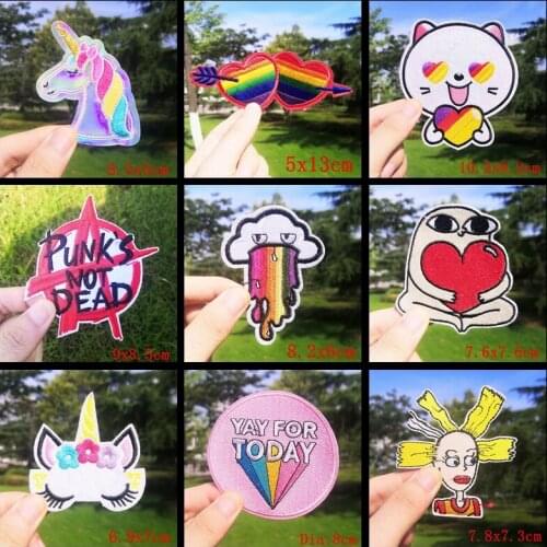 Pulaqi Unicorn Patches Lion King Stripes For Clothes Rainbow Stickers Embroidered Iron On Patches For Clothing Cartoon Appliques