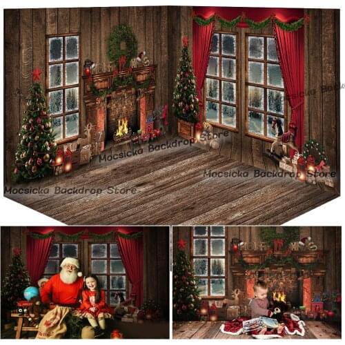 Retro Christmas Backdrop for Fireplace Windows Photography Newborn Children Portrait Background for Photo Studio Photocall Props
