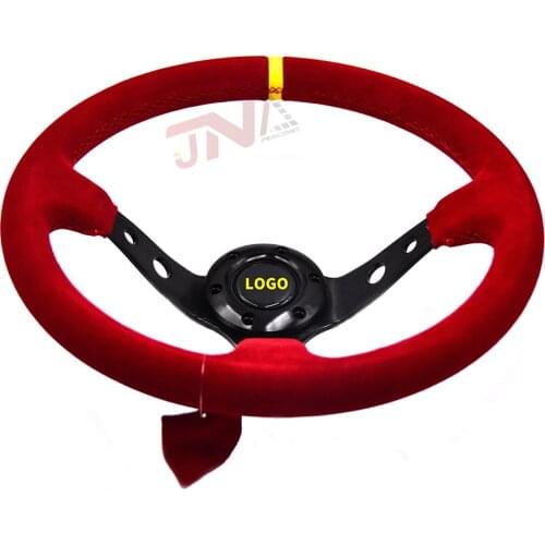 JDM Sports Steering Wheel Red with Yellow Line Suede Leather Racing Game Steering Wheel