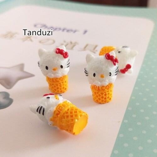 Tanduzi 100pcs Wholesale Flatback Resin Cabochons Simulation Food KT Ice Cream Cone DIY Home Decoration Sweets Deco Parts