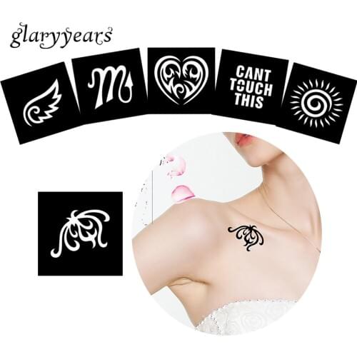 6 Sheets Small Henna Tattoo Stencil Paper Airbrush Painting Wing Heart Design Wrist Body Art Tool Tattoo Template Temporary G#17