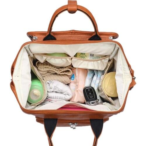 Large Capacity Diaper Bags PU Leather Mummy Maternity Nappy Travel Backpack Multi Function Organizer