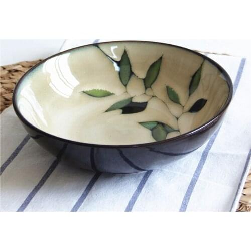 Japanese Style Hand-painted Bamboo Leaf Ramen Bowl Rice Bowl Wide-mouth Bowl Vegetable Bowl Ceramic Bowl Japanese Rice Bowl