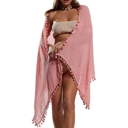 Tassel Cover Up Women Sexy Beach Wrap Sarong Solid Color Swimsuit Wrap Skirts Chiffon Swimwear