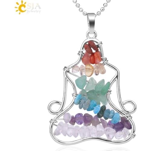 CSJA 7 Chakra Yoga Women Pendant Natural Stone Irregular Gravel Buddha Meditation Pendants Necklaces Healing Trendy Jewelry G014
