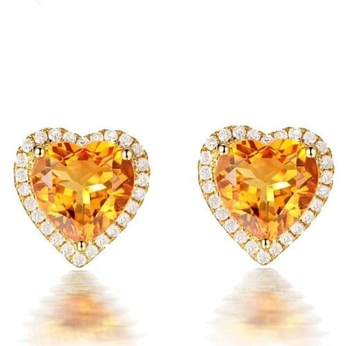 MENGYI Fashion 9 2 5 Jewelry Women Heart Stud Earring Yellow Zircon Golden Earrings Charms Jewelry Gift For Women Simple Gift