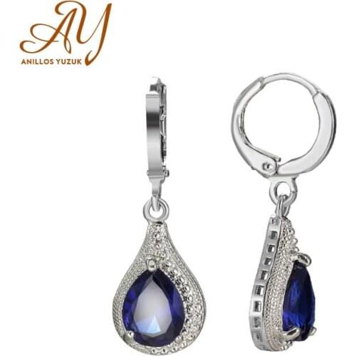 Anillos Yuzuk Romantic New 925 Sterling Silver Water Drop Shape Blue Green Red CZ Drop Earrings For Women Fashion Silver Jewelry
