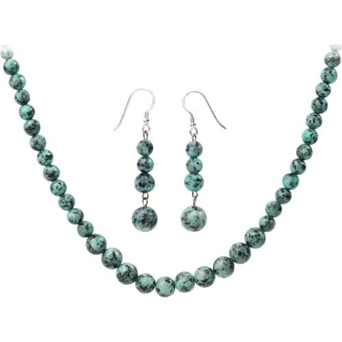 YACQ 925 Sterling Silver Turquoise 6mm 8mm 10mm Choker Necklace Dangle Earrings Sets Handmade Jewelry gifts For Women Mom