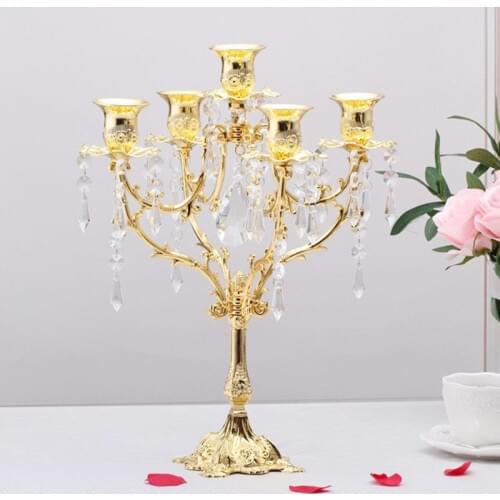 10PCS/LOT Candle Holders Candelabra Table Centerpiece 5-Arms Candelabrum Metal/Crystal Stand Pillar Candlestick For Wedding G048