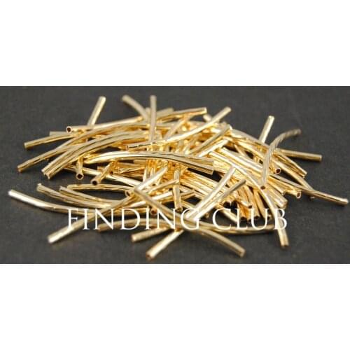 30pcs Curved Tube Beads 32x1mm gold plated with texture A633