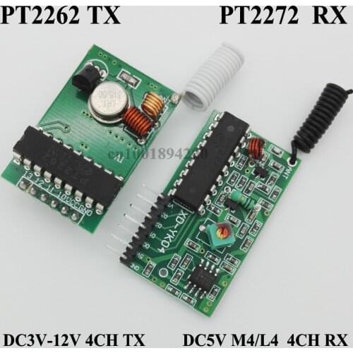4CH RF Transmitter Receiver Modules System PT2262 PT2272 Encoding Receiver Transmitter Module Momentary Latched