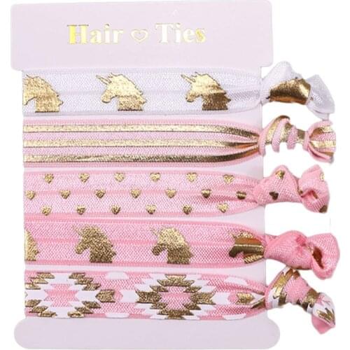 5pieces Glitter Unicorn Hair Bands Ponytail Hairband Rope Hair Band Accessories Elastic Girls Knot FOE Hair Ring