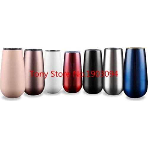 50pcs NEW Wine Cup Champagne Beer 6oz Termos Stemless Flute Stainless Swig Tumbler Thermos Vacuum Flask Insulated
