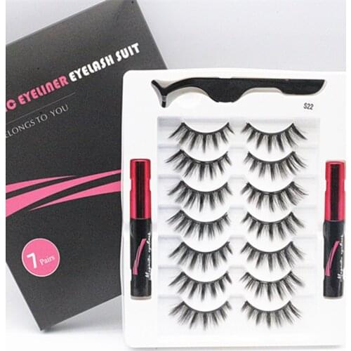 7 Pairs 3D Magnetic Eyelashes Makeup Sets With 2 Waterproof Eyeliner 1 Tweezers Wholesale 5 Magnet Magnetic Lashes Private Label
