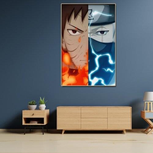 Anime Naruto Poster Ninja Kakashi Vs Obito Canvas Painting Mural Living Room Bedroom Home Modern Decoration Kids Gift