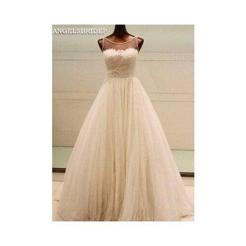 ANGELSBRIDEP Scoop Neck Ball Gown Wedding Dresses Boho Formal Applique Floor-Length Tulle Robe de mariee Bride Dress