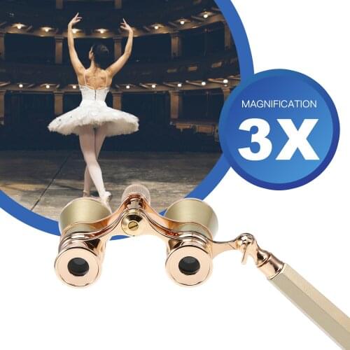 3x25 Opera Glasses Lens Retro Metal Binoculars Mini Handle Theater Telescope Musical Concert Stage Drama Binocular Spyglass