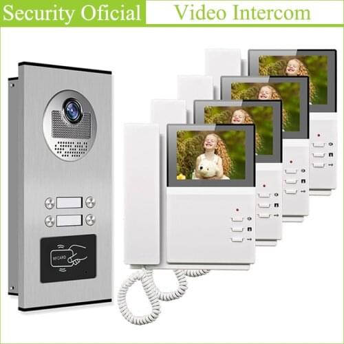 1 to 4 Intercom Kits 4.3 Inch Monitor Wired Network Multi Apartments Video Door Phone Doorbell Intercom System RFID Door Camera