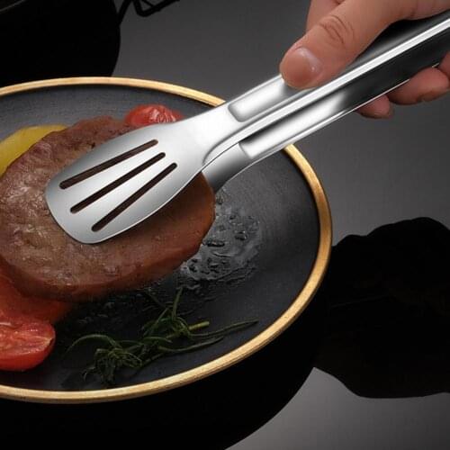 Food Tongs Meat Salad Bread Serving Tongs Anti-heat Easy to Grip Portable Stainless Steel Food Tongs Kitchen Utensils