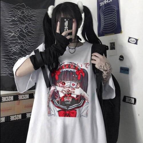 SUNOWE Harajuku Summer Tshirt Gothic Clothing Female Loose Women T-shirt Punk Dark Grunge Gothic Tshirts Streetwear Top