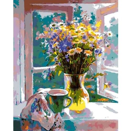 GATYZTORY DIY Oil Painting By Numbers Flower Handpainted Gift Coloring By Numbers Floral Drawing On Canvas Home Decoration