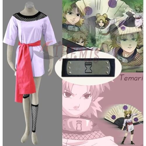 Athemis Hot Selling NARUTO Temari Cosplay Costumes Japanese Black Kimono and Dress Half Sleeves Anime Outfit Black Headband Gift