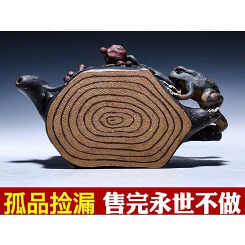 Chlorite pomegranate tree frog yixing famous ore recommended pure manual bionic applique teapot tea set