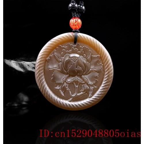 Brown Jade Rose Pendant Necklace Flower Gifts Natural Jewelry Chinese Amulet Women Fashion Jadeite Charm for Carved