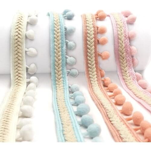 PomPom Trim Ribbon 1.2CM Pom Pom Ball Vintage Embroidered Fringe Ribbons Crafts Lace DIY Sewing Accessories Decor Supplies 1yard