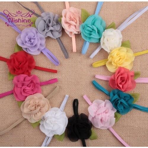 Nishine 10PCS Leaf Rose Flower Baby Elastic Headband Newborn Toddler Infant Hair Band Photography Props Kids Hair Accessories