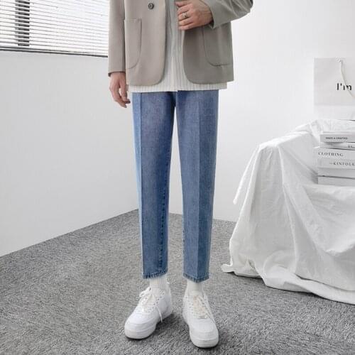 Mens 2021 Spring New Fashion Korean Streetwear Casual Trousers Male Plus Size Loose Pants Men High Waist Denim Trousers W491