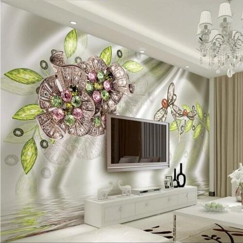 Beibehang Custom photo wallpapers frescoes large fresco diamond fresh flowers crystal flowers silk silhouettes wall paper