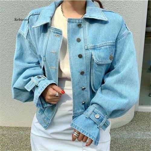 Autumn Students Chic Denim Casual Feminine BF Style Brief Cowboy Office Lady All-Match Fresh Loose Coat Large Size Tops