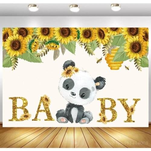 Sunflowers Tassel White Board Photography Backdrops Newborn Baby Shower Cartoon Panda Birthday Party Backdrop Cake Table Decor