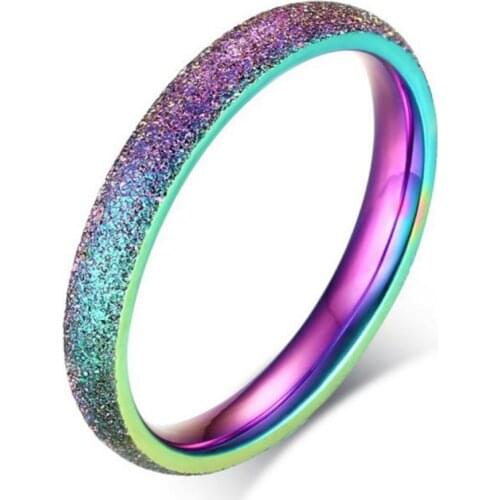 Simple Fashion Womens Sandblasted Color Rings 3MM Stainless Steel Rainbow Jewelry Ring for Party Accessories