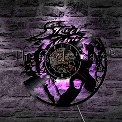 Ryu & Ken Classic Fighting Games Characters Warrior LED Lighting Vinyl Record Wall Clock Video Game With Color Change