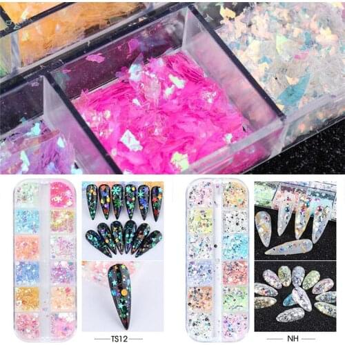 DIY Nail Art Decoration Glitter Powder Laser Flakes 12 Grids/box Fairy Sequins