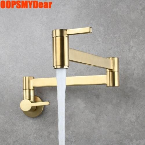 Folding Faucet Kitchen Sink 360 Rotation Mixer Tap Wall Mount Foldable Brass Crane Square Single Cold Kraan Modern Copper Grifo