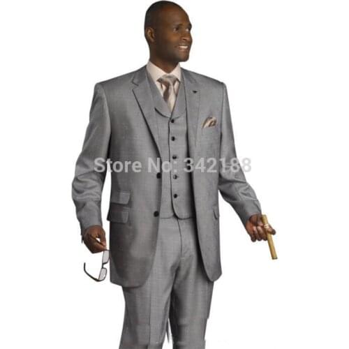 FREE Two Buttons Groom Tuxedos Light Grey Best man Notch Lapel Groomsman Men Wedding Suits Bridegroom (Jacket+Pants+Tie+Vest)wed