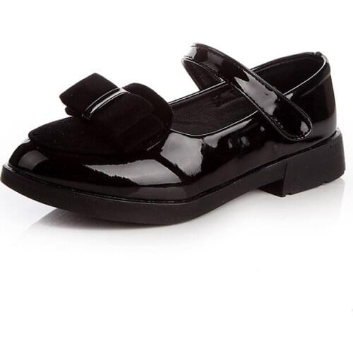 Girls Leather Shoes Princess Sweet Kids Flats With Bow-knot For Formal Occasions Childrens Mary Janes Black Party Dancing Shoes
