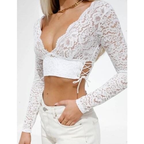2021 Spring Summer Womens backless Patchwork Lace Shirt Hollowing Out Drawstring Top Slim Shirts