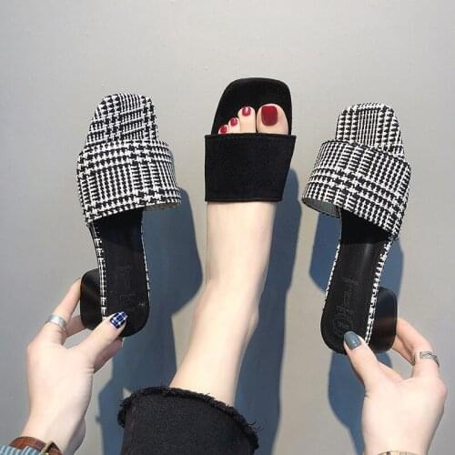 Womens Shoes Fashion Square Head Thick Heel Slippers 2020 Summer New Outdoor Heel Shoes