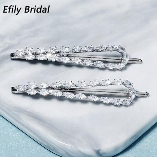 Efily Cubic Zirconia Hair Clips for Women Accessories Girls Hairpins Bridal Wedding Hair Jewelry Bride Headpiece Bridesmaid Gift